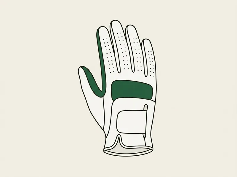 Illustration of a golf glove with stretch panels across the back of the hand and a leather patch across the palm
