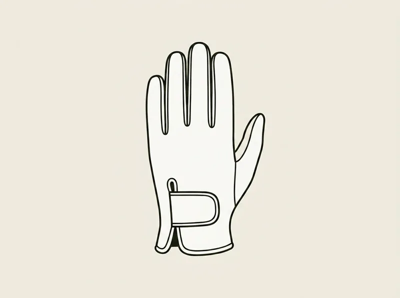 Illustration of a thin plain leather golf glove with a narrow closure tab and no mesh panels