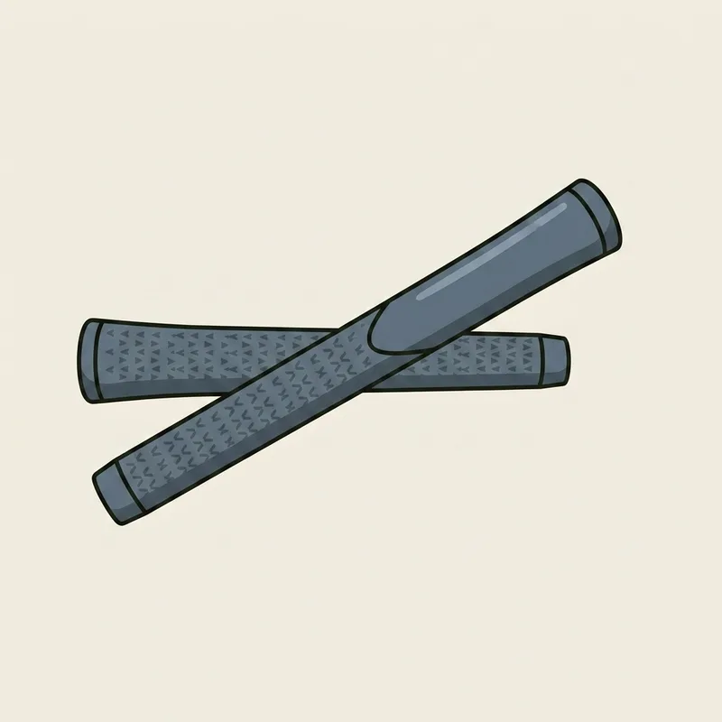 Two golf club grips crossed over each other, one with its texture intact and one rubbed smooth in a patch