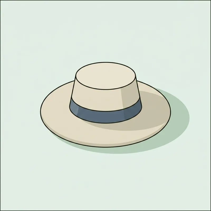 A wide brimmed hat resting on a flat surface casting a broad circular shadow