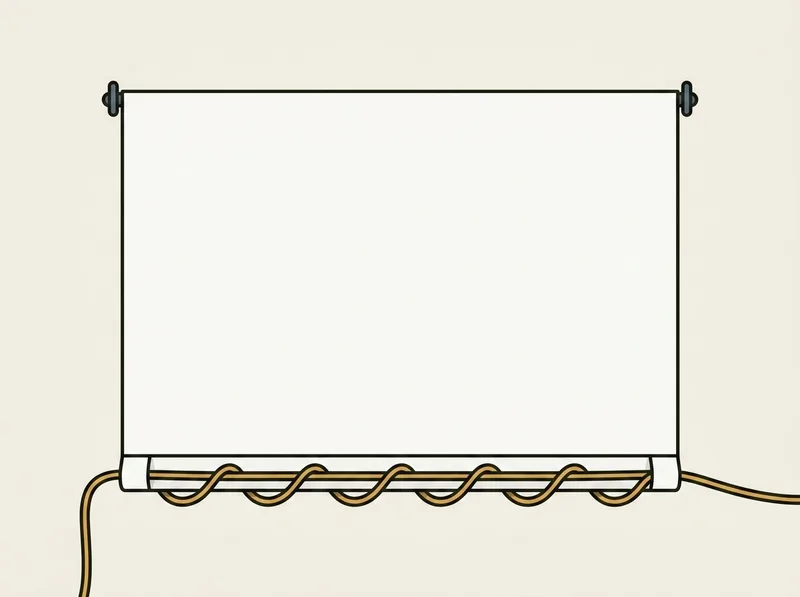 Illustration of a thick multi-layer fabric screen with a cable threaded along its bottom edge