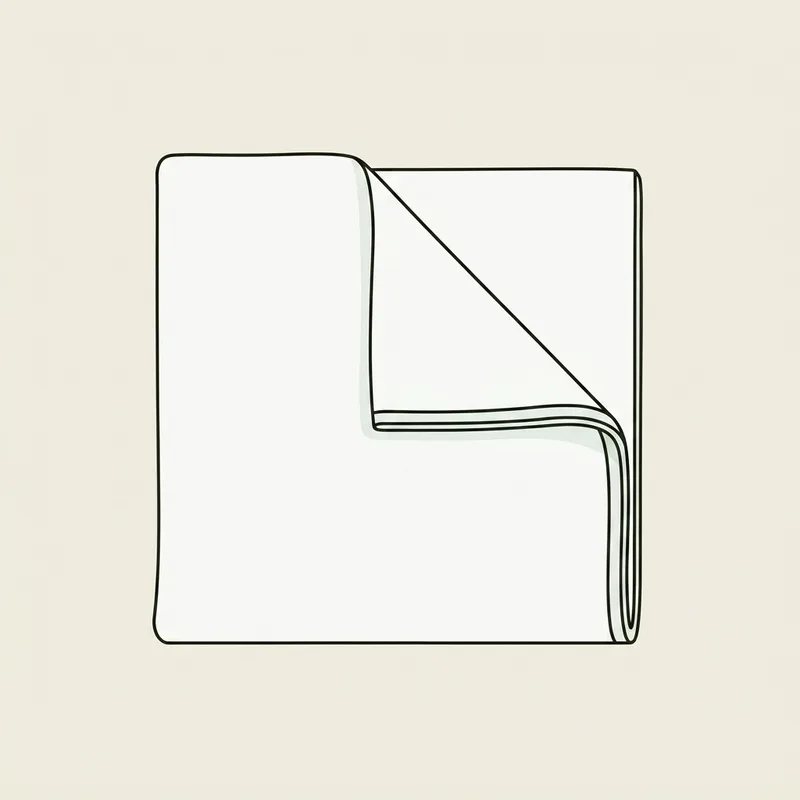 A folded corner of a plain white fabric screen showing its material thickness