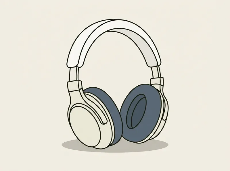 Illustration of a pair of over-ear headphones resting on a flat surface