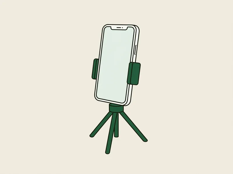 Illustration of a phone clamped to a small tripod with a completely blank screen