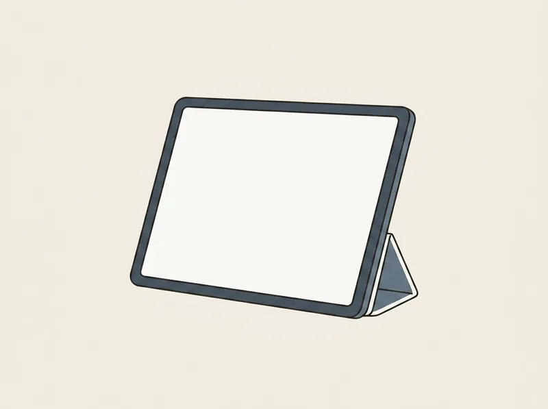 Illustration of a tablet propped on a folding stand with a completely blank screen