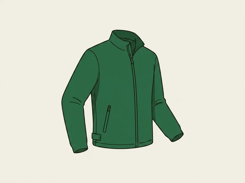 Illustration of a soft lightweight waterproof golf jacket with waterproof zips and side adjuster tabs