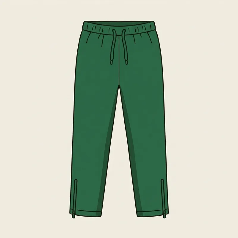 A pair of waterproof golf overtrousers laid flat with a drawcord waist and a short zip at each ankle