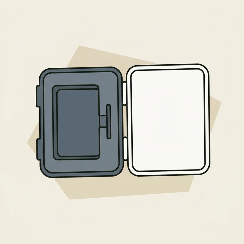 A small zipped pouch sitting open on a flat surface with a foam insert visible inside