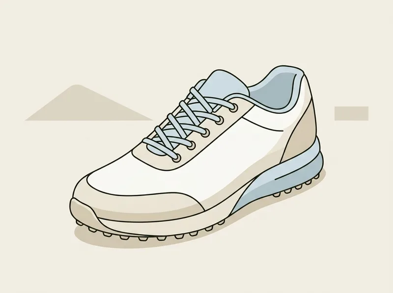 Illustration of a smooth microfibre golf shoe with a cushioned heel and small moulded traction lugs