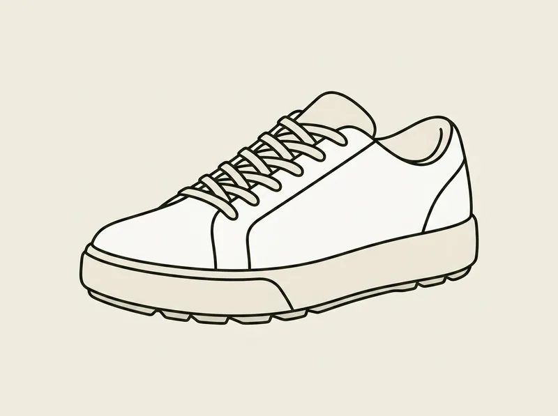 Illustration of a low profile spikeless golf shoe with a thick foam midsole and a soft tongue