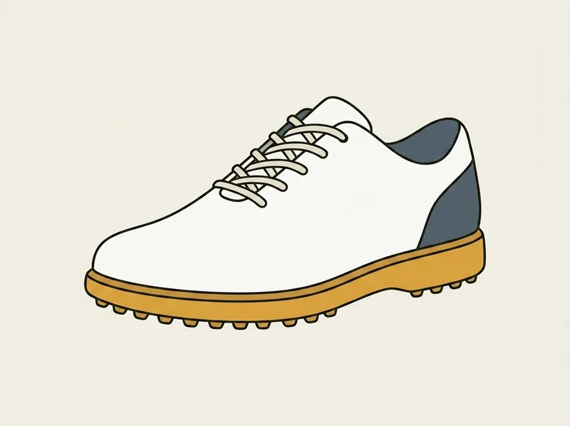 Illustration of a smooth leather golf shoe with a plain toe and a low profile sole