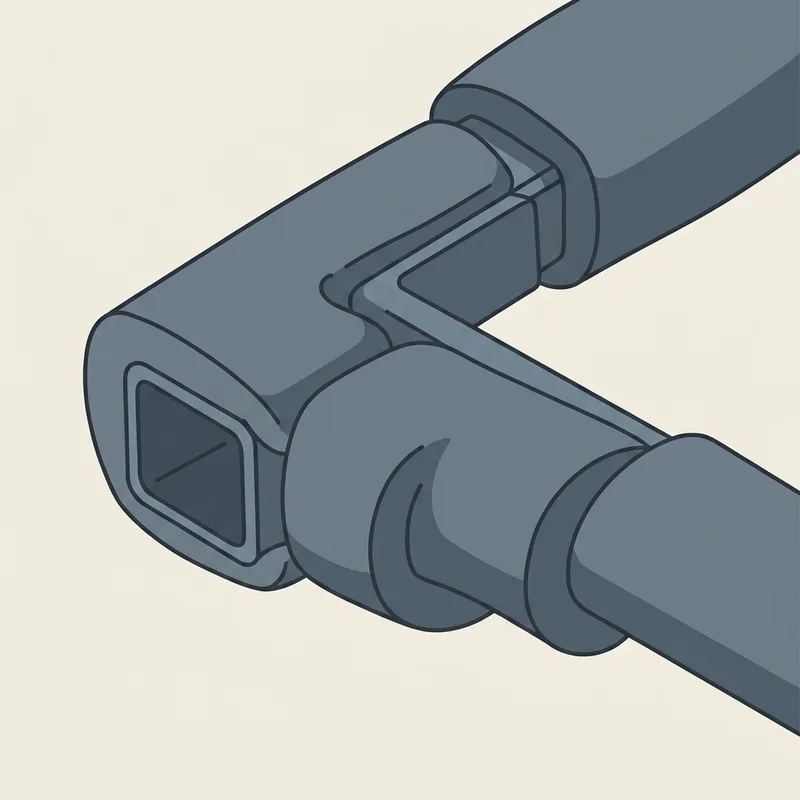 A close view of a steel enclosure frame joint with foam padding wrapped around it