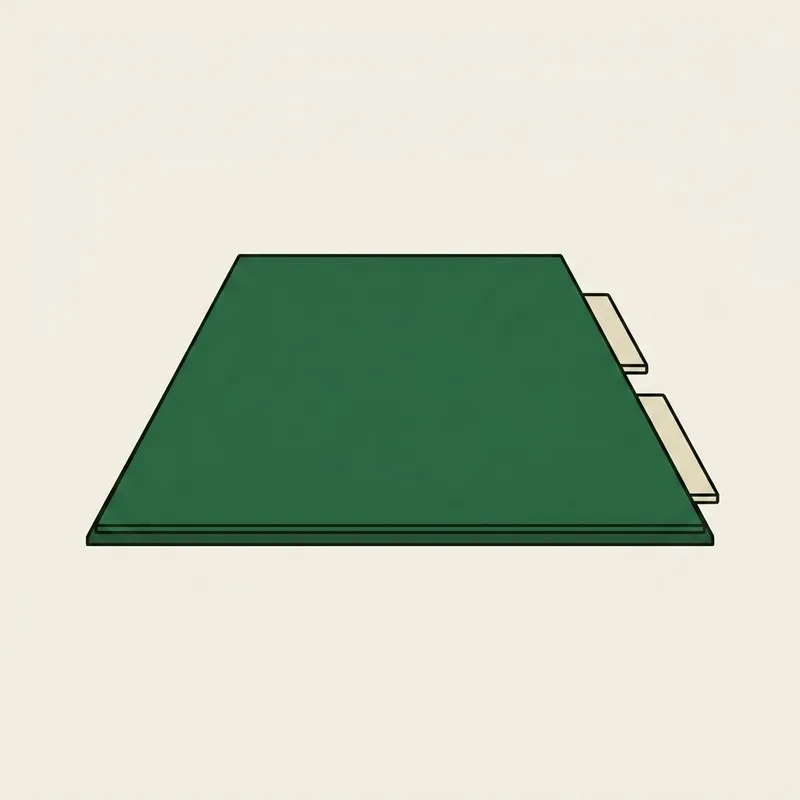 A section of artificial turf hitting mat lying on a bare garage floor
