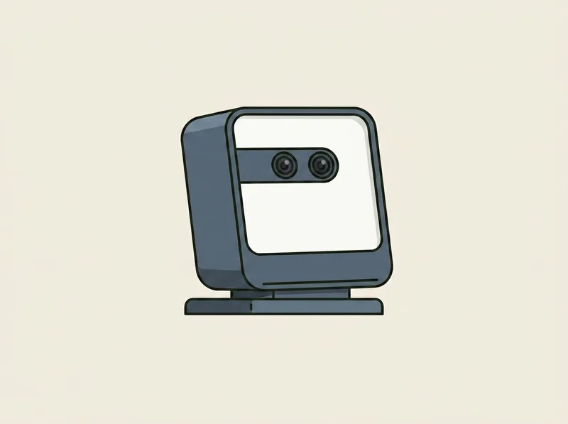 Illustration of a small portable golf launch monitor with two round camera lenses set close together
