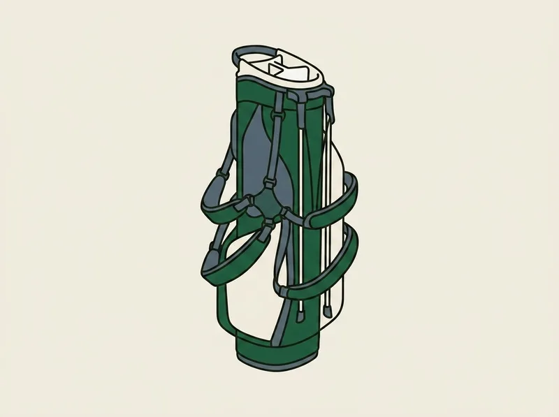 Illustration of a slim lightweight golf stand bag standing upright with its support poles folded flat against the body