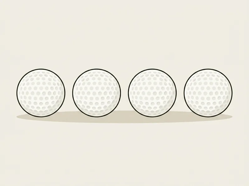 Illustration of four golf balls in a row on a flat surface