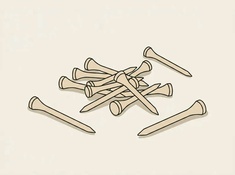 Illustration of a loose handful of plain wooden golf tees resting on a flat surface