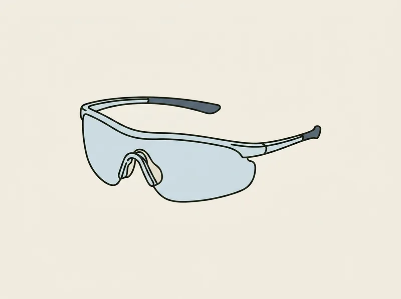 Illustration of a lightweight semi rimless shield sunglass with a single wide curved lens