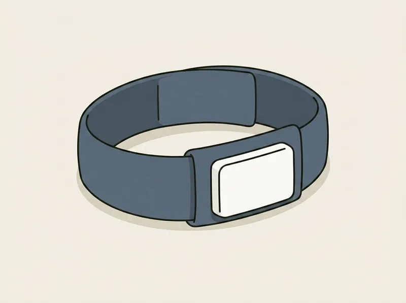 Illustration of a plain fabric wristband lying flat and open with a small blank sensor module fitted into it
