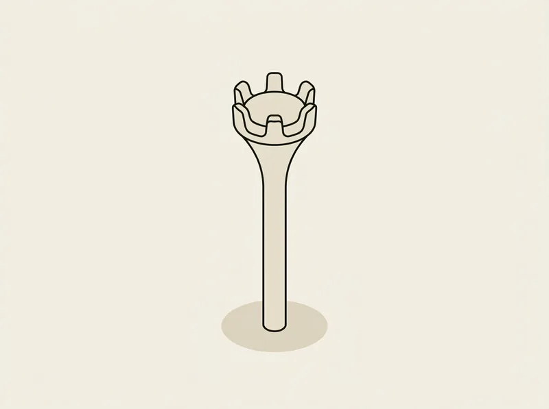 Illustration of a golf tee with six short flexible prongs forming a crown at the top