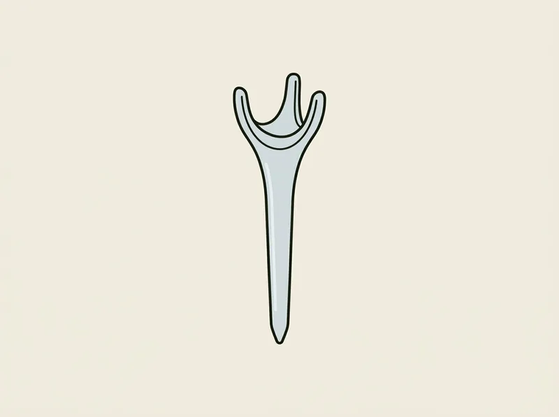 Illustration of a plastic golf tee with three narrow prongs forming the top