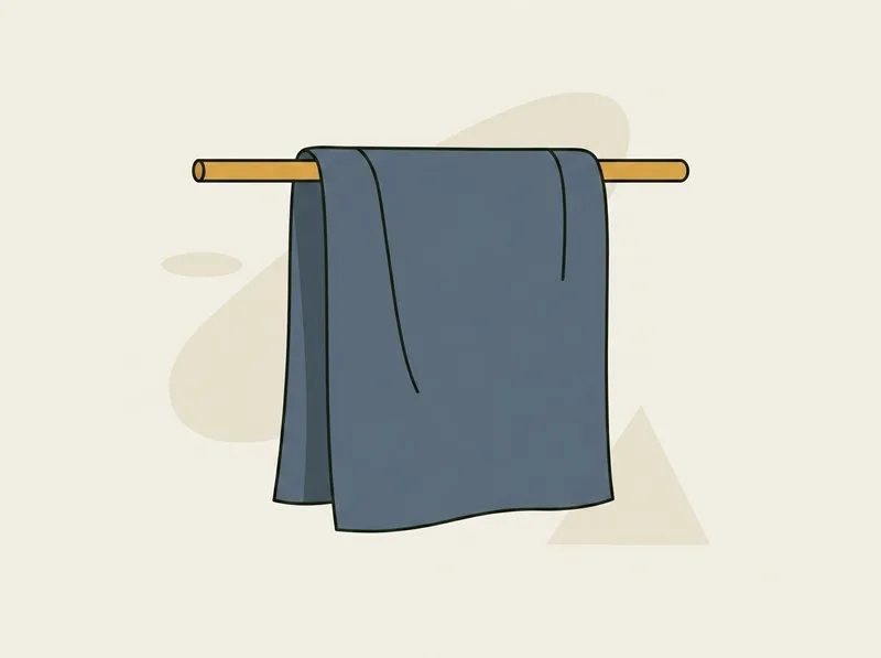 Illustration of a large plain golf towel draped over a horizontal rail