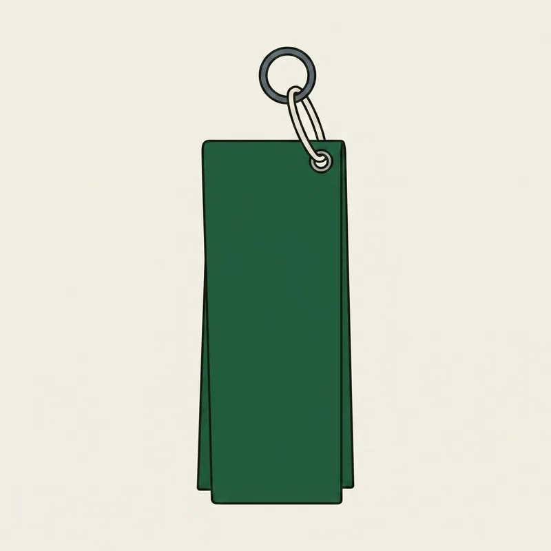 A golf towel hanging from a bag strap ring with a clip
