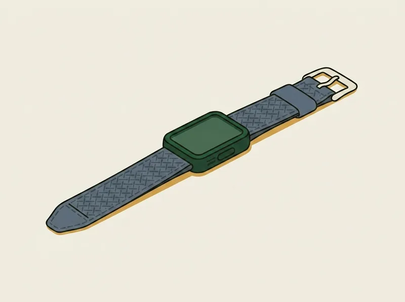 Illustration of a small electronic sensor sitting on an open fabric wrist strap