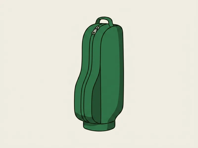 Illustration of a plain soft golf travel cover standing upright with a wide zip down one side and a carry handle at the top
