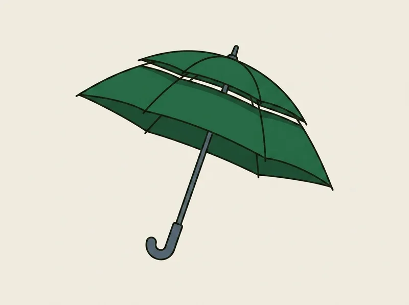 Illustration of an open golf umbrella with a vented double canopy seen from the side