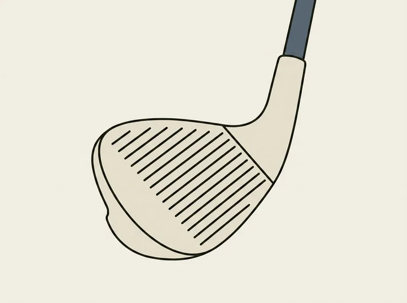 Illustration of a golf wedge head with deep parallel grooves scored across the face