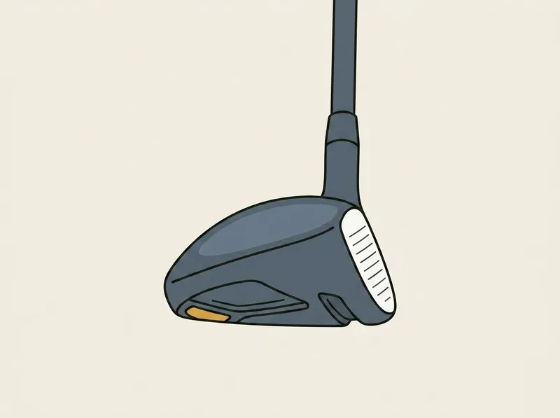 Illustration of a golf hybrid club head seen from behind showing its rounded crown