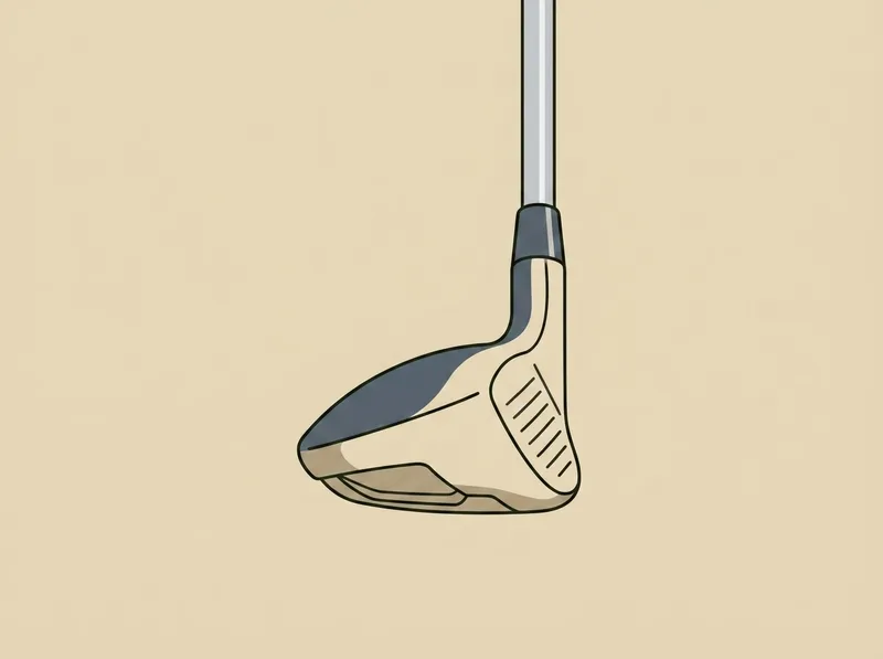 Illustration of a golf hybrid club head showing the neck where the shaft joins the heel