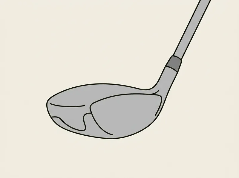 Illustration of a golf hybrid club head seen from below showing its wide sole