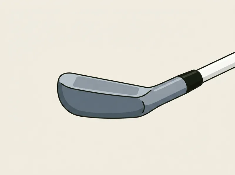 Illustration of a golf iron lying on its back with the wide sole of the head facing the viewer