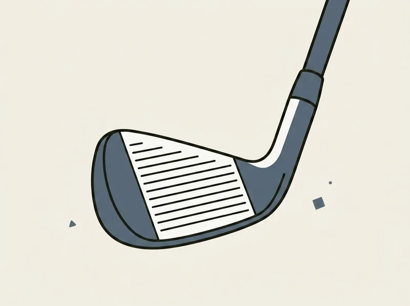 Illustration of a golf iron head seen from three quarters with a thick top line and a wide sole
