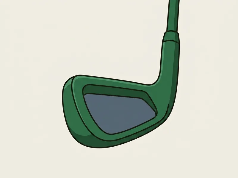 Illustration of the back of a compact golf iron head with a shallow cavity behind the face