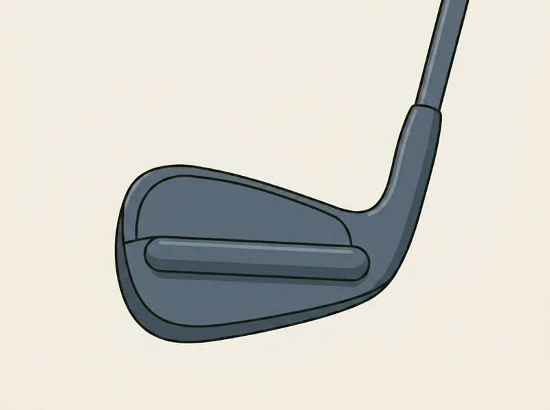 Illustration of the back of a golf iron head with a smooth rounded muscle shape behind the face
