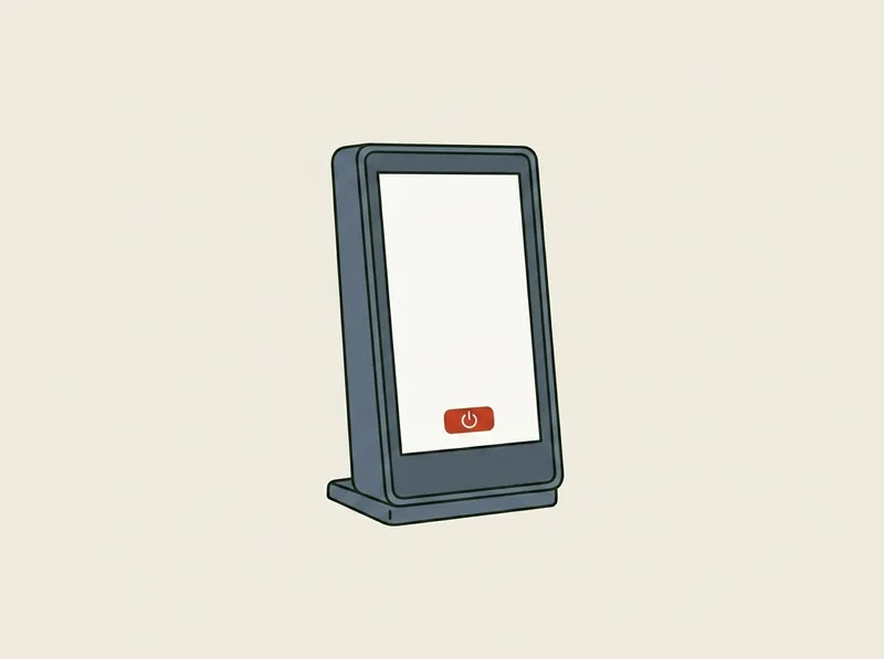 Illustration of a golf launch monitor with a large rectangular touchscreen built into the front