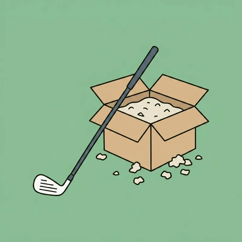 A golf club lying beside an opened cardboard box with packing material spilling out