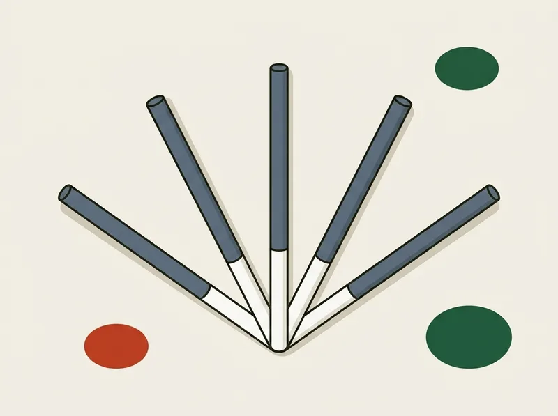 Illustration of five golf club shafts fanned out from a single point