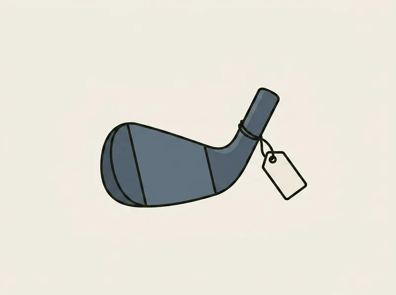 Illustration of a golf iron head with a small condition tag attached to the hosel