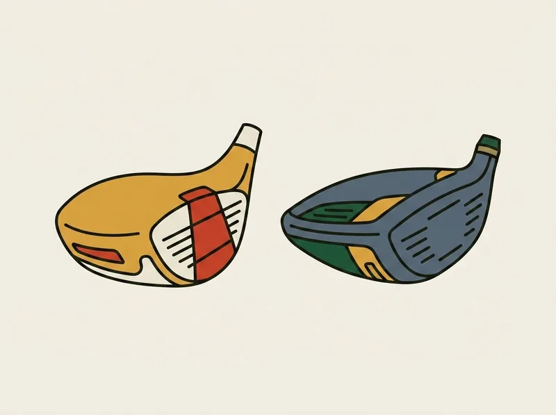 Illustration of two golf driver heads of different generations placed side by side