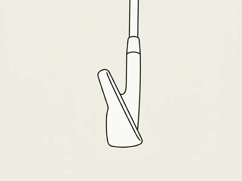 Illustration of a golf iron head shown from the toe end with the profile of the head visible