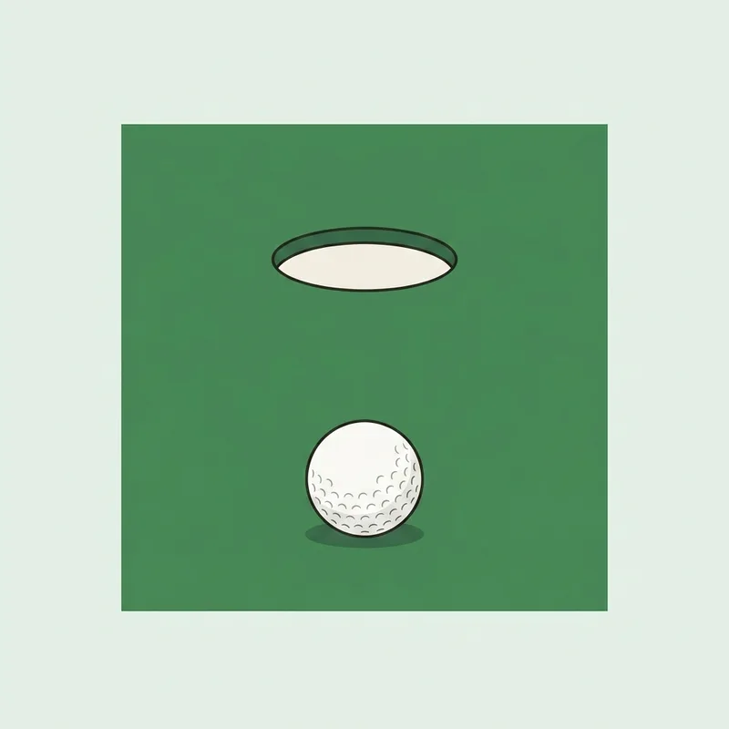 A golf ball at rest on a green a short distance from the hole
