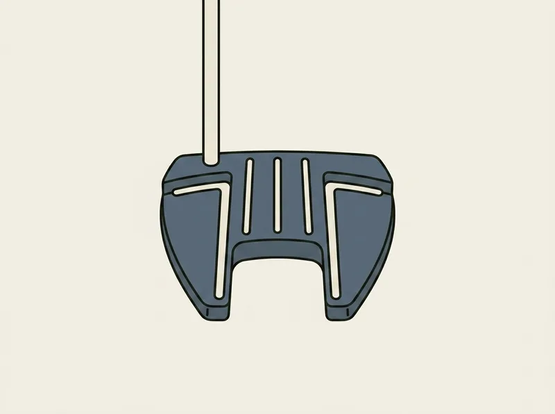 Illustration of a winged mallet putter head with three parallel alignment lines across the top