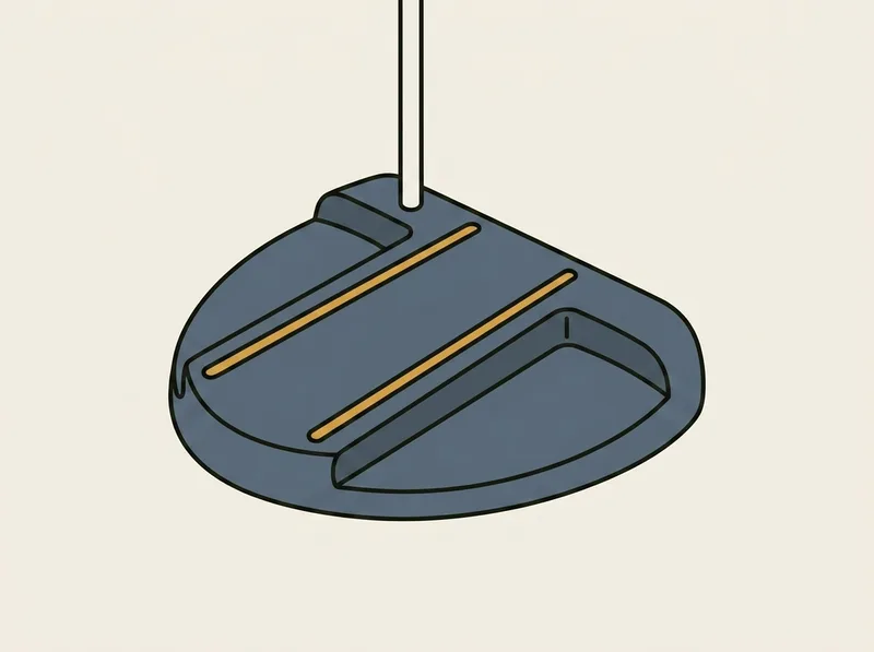 Illustration of a wide mallet putter head with two long parallel alignment lines across the top