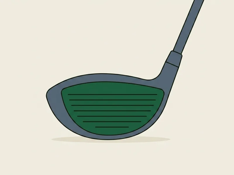 Illustration of a golf driver standing upright with the scored striking face turned square to the viewer