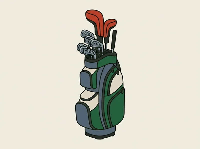 Illustration of a fully loaded golf bag holding a complete set from covered woods to putter