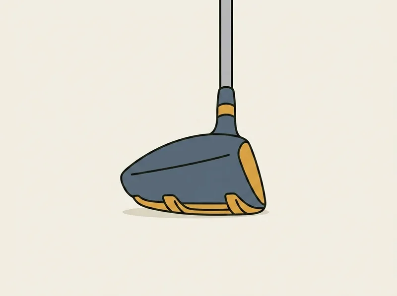Illustration of a compact lofted wood style club head face on, with rails along its sole